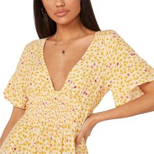 Free People In Full Bloom Midi Boho Dress Ivory Yellow Size L